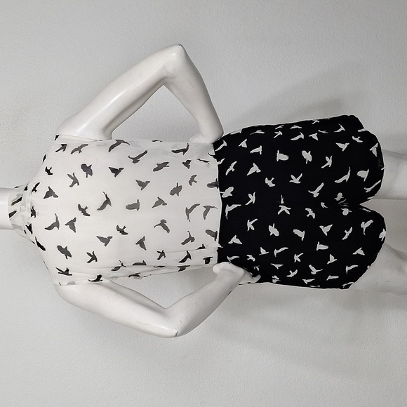 Sweet Rain Black White Bird Novelty Print Pockets Tie Neck Summer Romper Size M - Picture 7 of 13